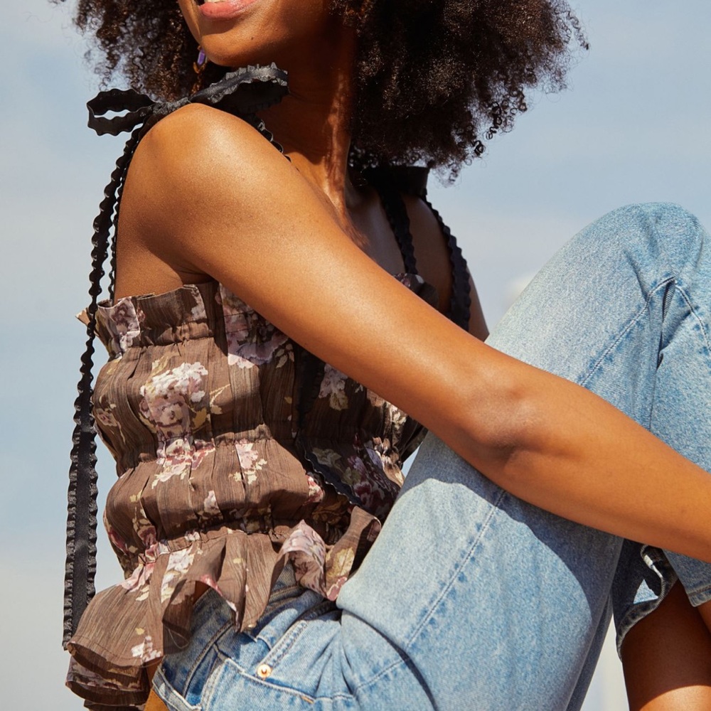 H&M X Brock Collection Brown Floral Blouse